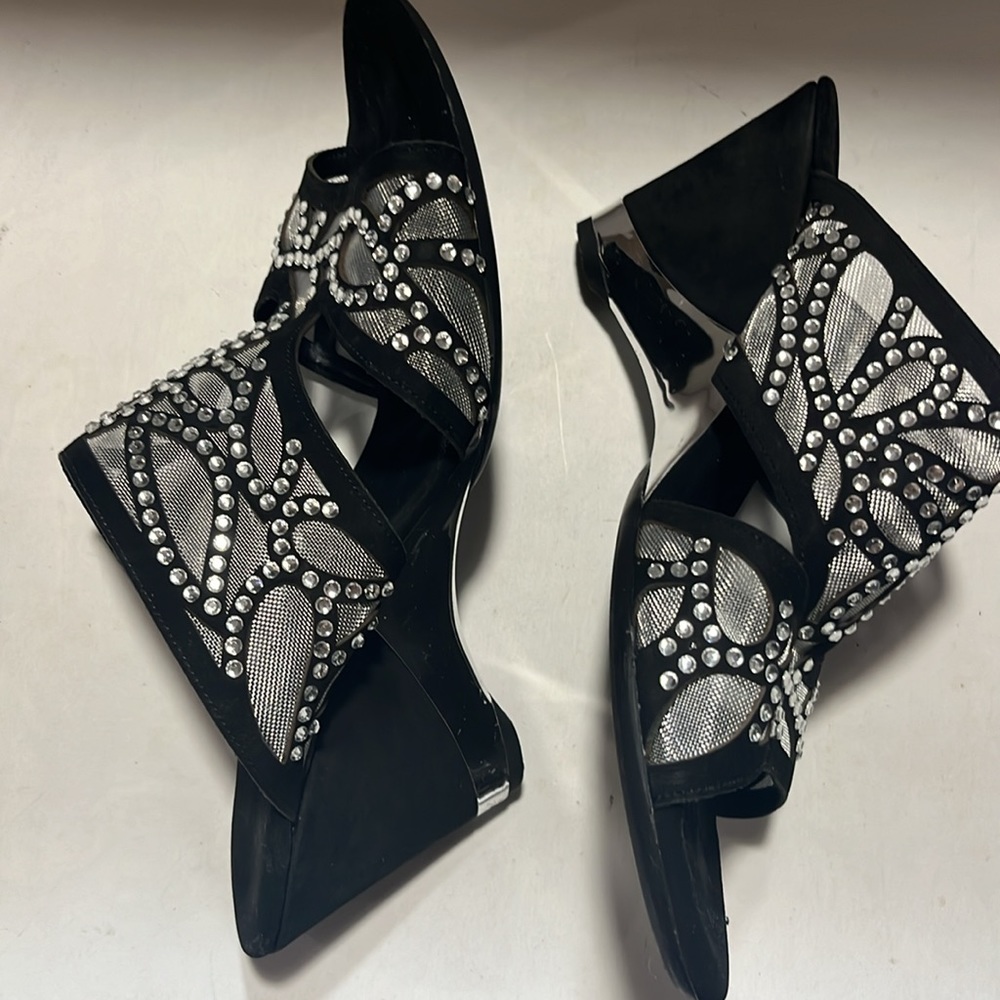 Onyx black and rhinestone size 8 very comfortable wedges. - Picture 2 of 4